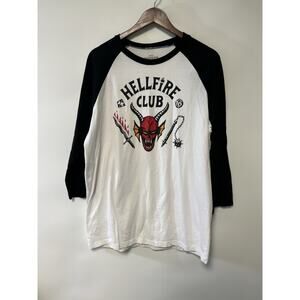 Stranger Things Hellfire Club Large Raglan Shirt Netflix Men Retro Baseball Top